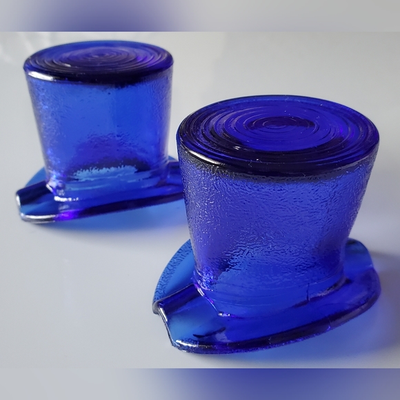 MCM (2/Pair) Ashtrays Cobalt 3" 1950s Glass by Lowell Hand Cream - Picture 3 of 6